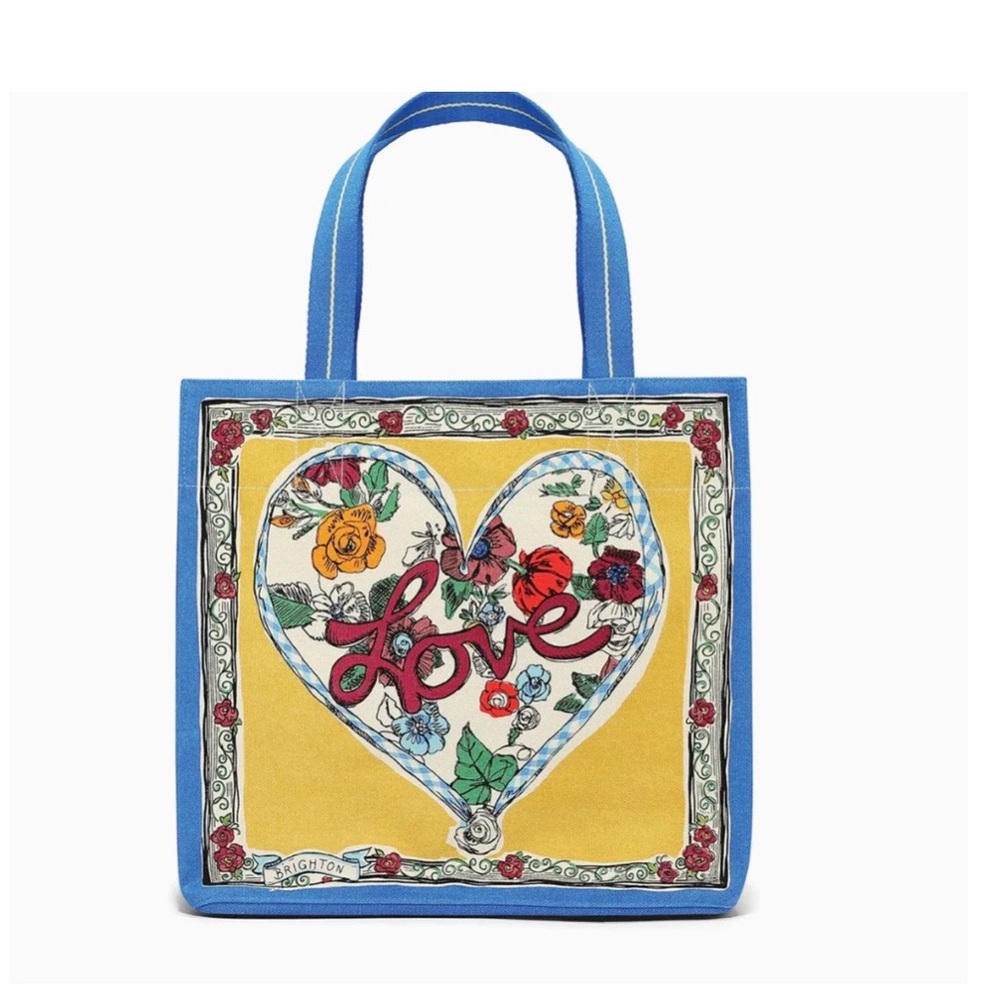 Vibrant Floral Heart Tote Bag - Blue and Yellow